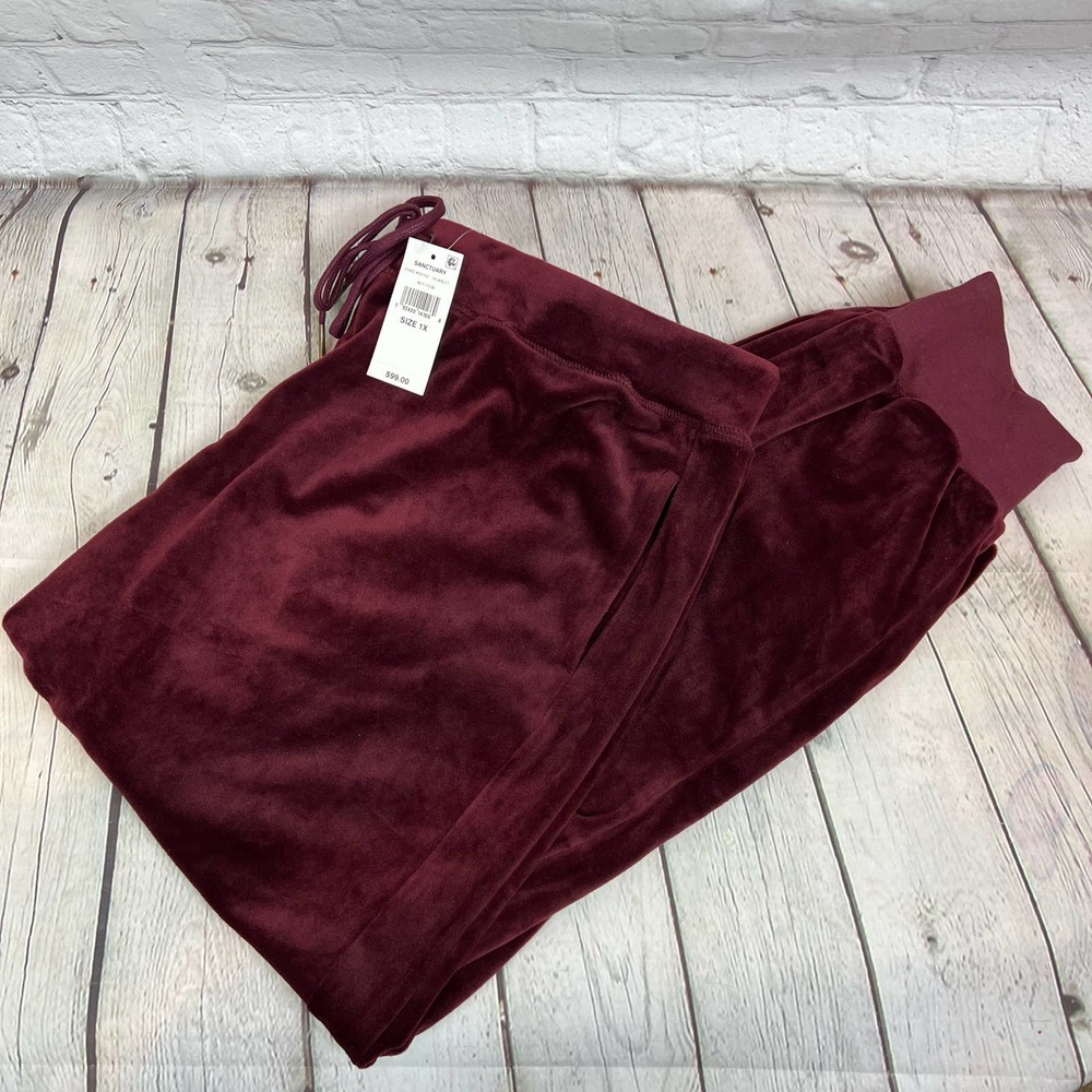 Sanctuary NWT Scarlet Burgandy Maroon Velour Active Jogger Pant 1X
